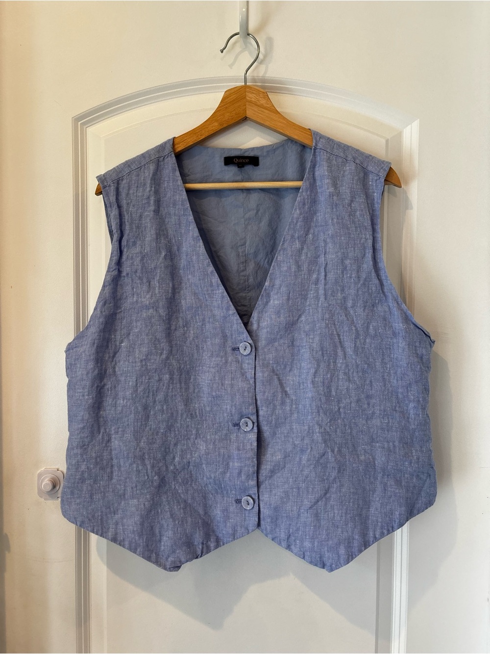 Blue 100% European Linen Blend Button-Front Women's Vest